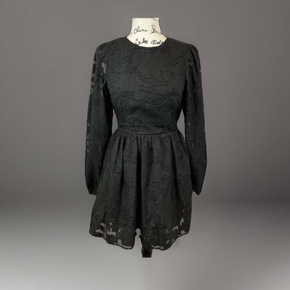 Nasty Gal Collection Black‎ Floral Mini Dress Long Sleeve Open Back UK 6 US 2